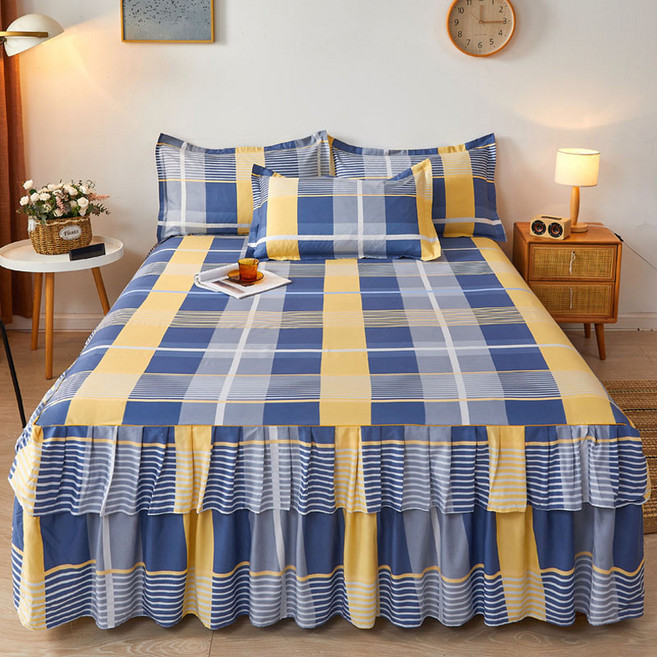 혜신 꽃무늬 프릴 침대스커트 누빔 심플 디자인 매트리스 커버 고정밴드형 침대보호커버