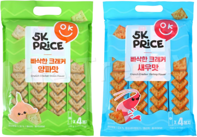 5K프라이스 빠삭한 크래커 양파맛 + 새우맛 2종세트, 200g, 1