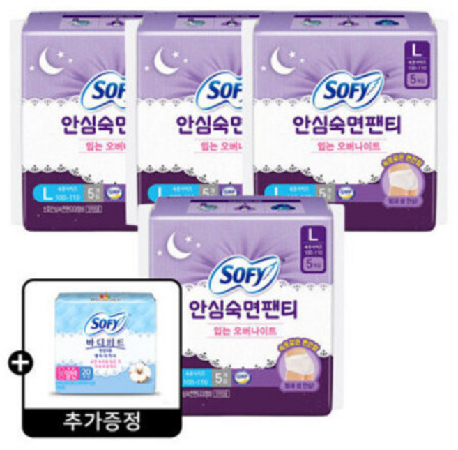 쏘피 안심숙면팬티 L 5P x 4개 천연코튼 라이너 일반 20p, 5