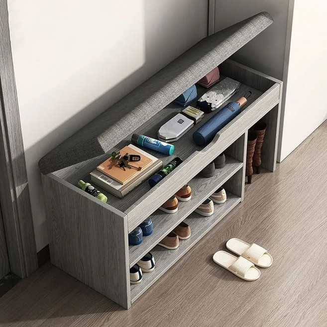 하루꿈 신발장 정리함 다용도 보관함 현관 의자 벤치형 신발 뚜껑 수납 스툴 신발 정리함, 2단, 그레이