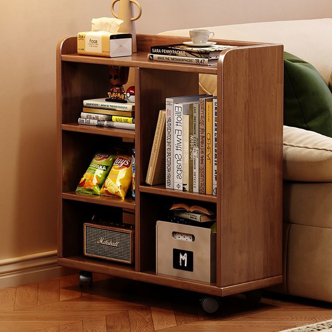Alemon 다용도 이동식 바퀴형 서랍장 책장 수납선반, 원목색