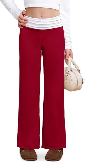 IIMMER Girls Summer Low Rise Fold Over Sweatpants – Stretchy Navy Blue Stripe Baggy Pants for Pres, 레드