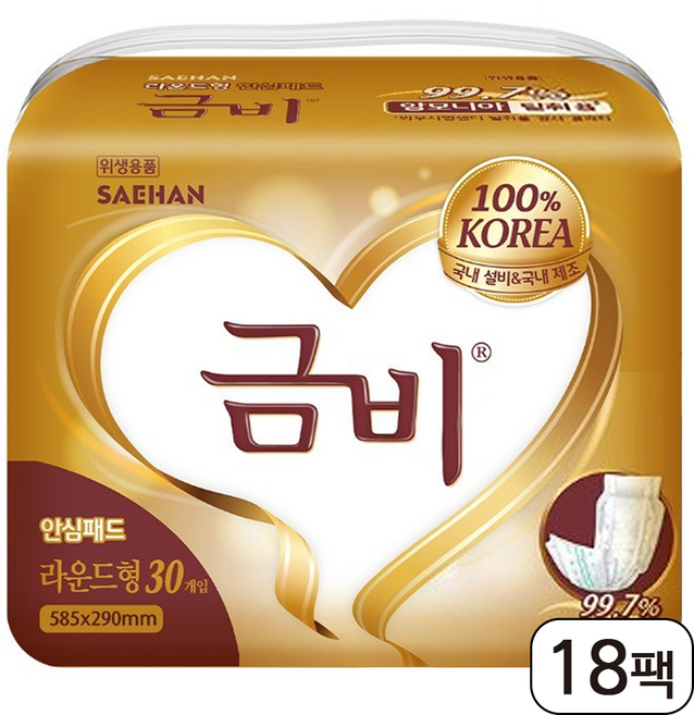 금비 남녀공용 골드 라운드형 성인 속기저귀, 30매입, 18개