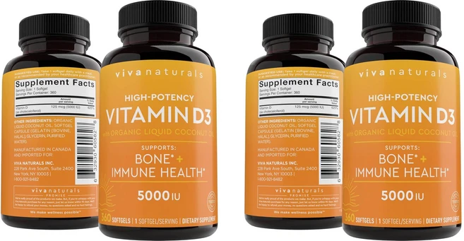 비바 내추럴스 비타민 D3 5000 IU 소프트젤 360정 2팩 - 쿠팡