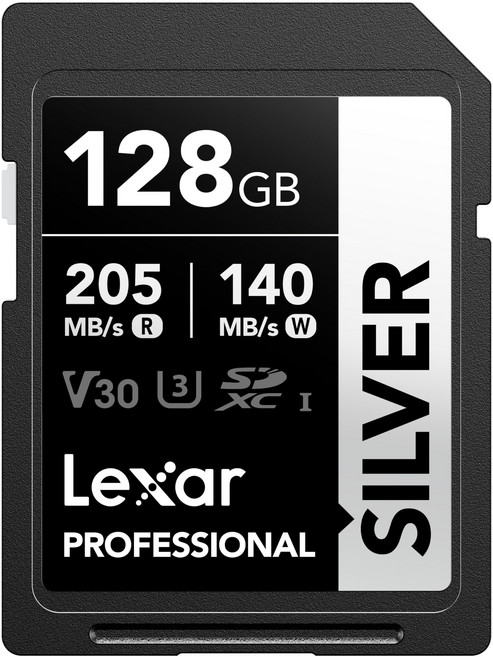Lexar Professional SILVER SDXC UHS-I C10 U3 V30 4K UHD SD 205MBs (128GB) 카드 읽기 속도, 1개