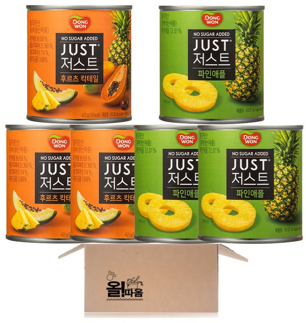 동원 저스트 노슈가 파인애플 425g 3입+후르츠칵테일 425g 3입, 1세트, 2.55kg
