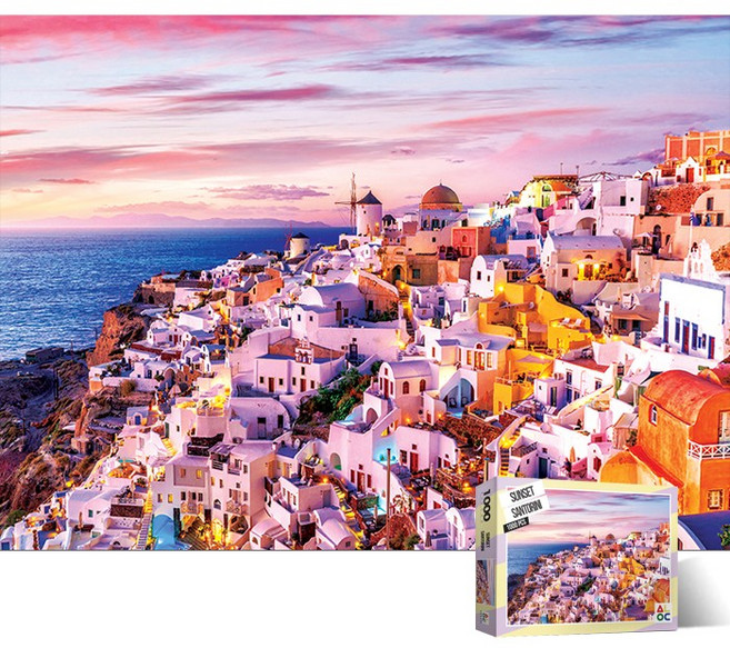 퍼즐라이프 그리스 석양의 산토리니 풍경 알록 1000피스 직소퍼즐액자 AL3016, 퍼즐만, 1개