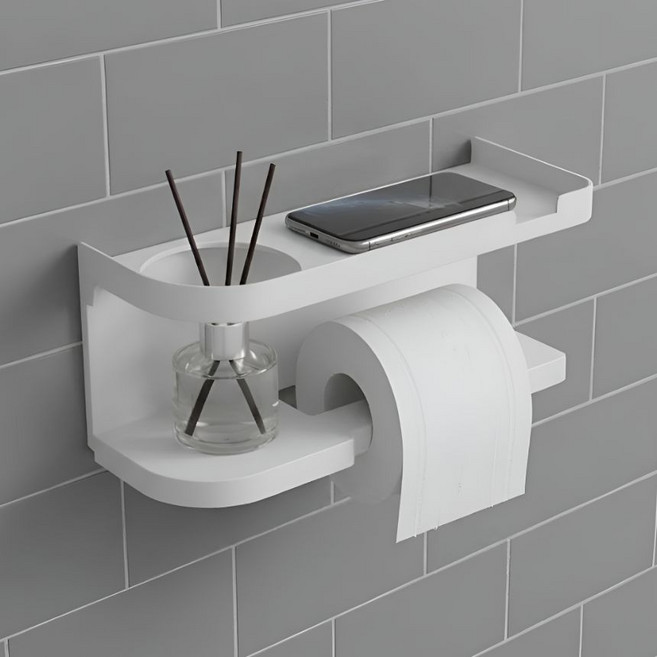 다용도 무타공 화장실 선반 휴지걸이, 화이트, 1개