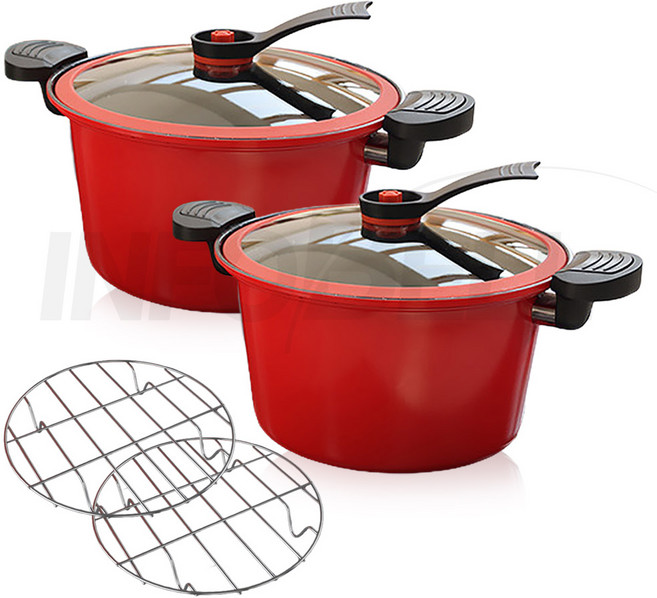 [TV홈쇼핑정품 인포벨]독일 몬타 요술 진공 냄비 인덕션 하이라이트 압력솥 세라믹 밀폐 찜 압력 찜솥, 2개, 레드, 27cm