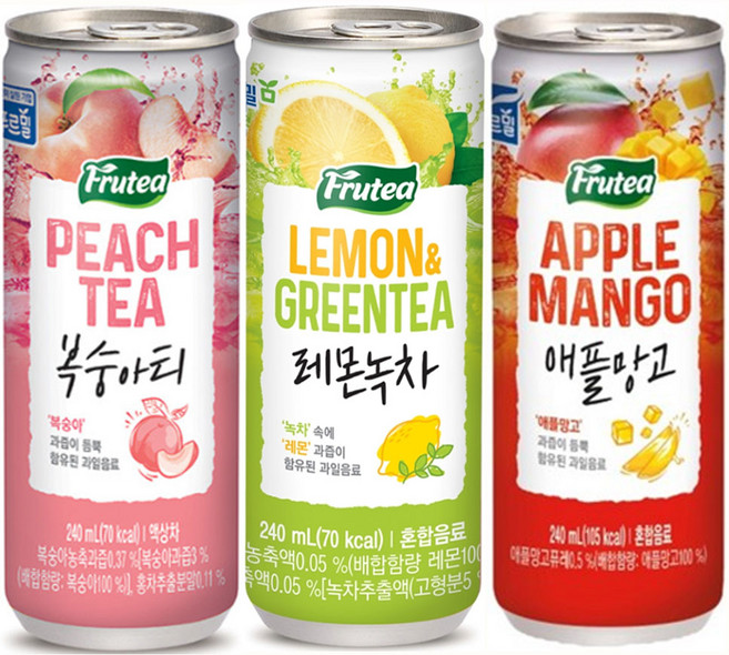 마셔몰 과즙음료 혼합세트 푸르티 3가지맛 복숭아티 애플망고 레몬녹차, 30개, 240ml