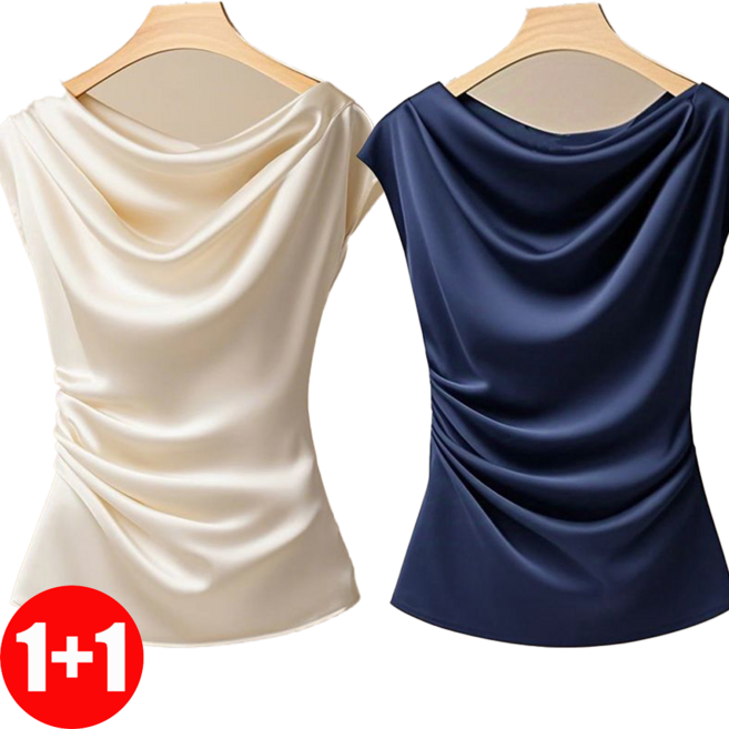 IWMAFT 2종 세트 여성용 여름용 새틴 리본 포인트 반팔 블라우스 우아한 실루엣 데일리 상의 SQ226