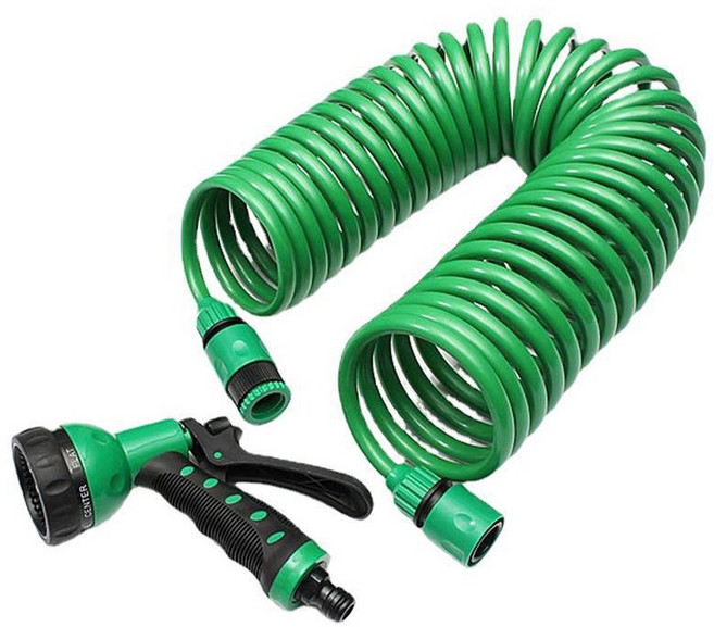 늘어나는 매직 호스 7.5m/15m/30m 스프링 물호스 고압 스프레이 세차 청소 정원, 01. 매직 스프링호스, 그린 7.5m, 1개