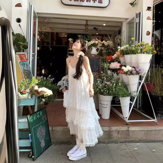 Asure 여자 여름 원피스 무지 여름원피스 끈나시 원피스 롱 원피스