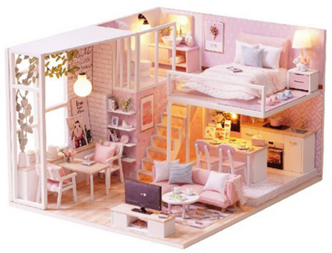 DIY 미니어처 하우스 핑크하우스, 혼합색상, 1개