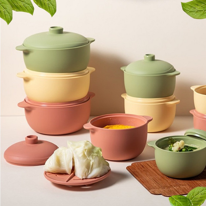 빌리에코 국산 실리콘 찜기 800ml(중) 계란찜 야채 전자렌지 찜솥 용기, 1개, 옐로우버터