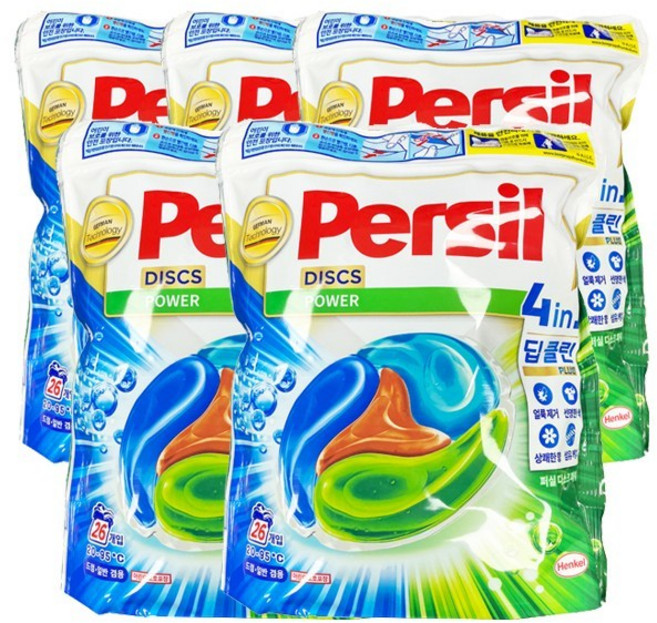 퍼실 디스크 파워 세탁 캡슐세제 파우치, 26개입, 5개