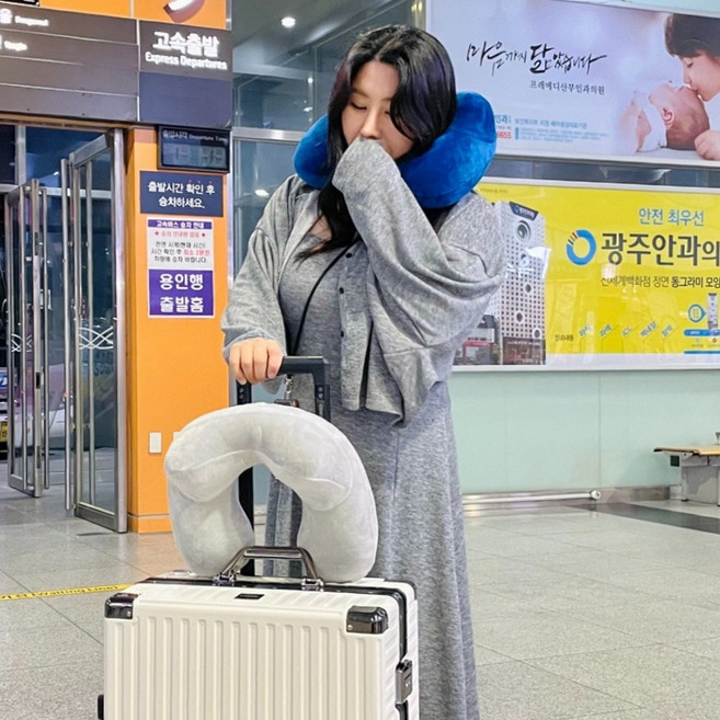 기내용 비행기 벨벳 에어 목베개 블루 휴대용 목쿠션