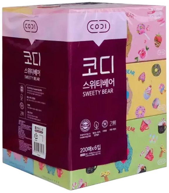 코디 스위티베어 각티슈 200매x6입x, 200매, 6개