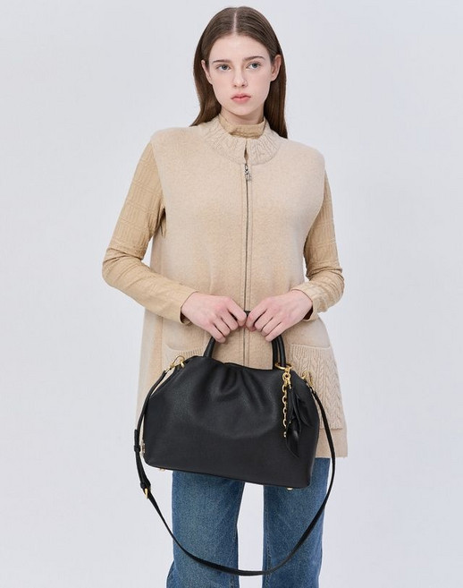 [백화점 정품] 닥스 ACC [] [스테디셀러] 블랙 단색 소가죽 토트백 WCBA4F502BK