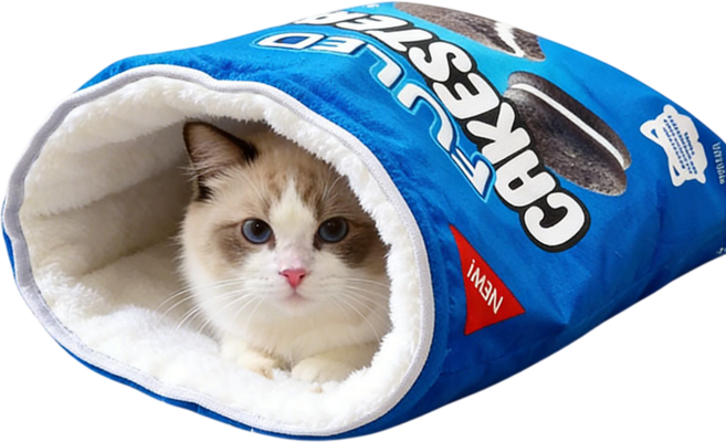 냥슬아치 고양이 바스락 숨숨집 오레오 종이 침낭 대형, 1개