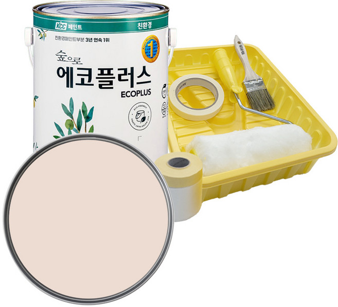 KCC 친환경 벽면 벽지 수성페인트 3.78L+ 7인치롤러세트, 1세트, 4L, 캄 핑크