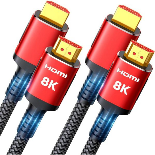 스노우키즈 롱 HDMI 케이블 25피트 8K 48Gbps 초고속 2.1 10K 8K60Hz 4K120Hz 호환 TV노트북모니터플레이스테이션 5엑스박스프로젝터엔터테인먼트 사운드, Snowkids 10피트, 2, 빨강