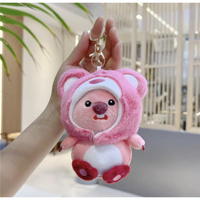 잔망루피 인형 키링 가방고리 굿즈 피규어 열쇠고리 키체인, 1개, 15cm 핑크 곰돌이 모자 루피