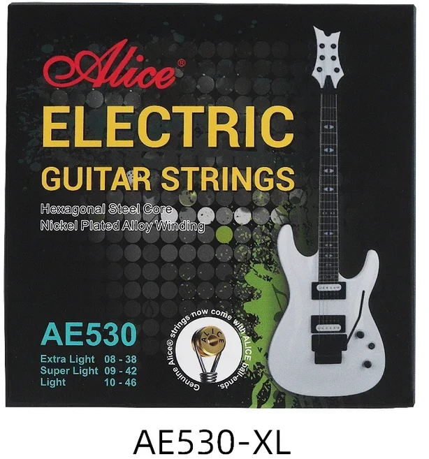 앨리스 일렉트릭 기타 줄 육각 스틸 코어 니켈 도금 합금 상처 AE530 008-038/009-042/010-046 공연 연습, 02 AE530-XL