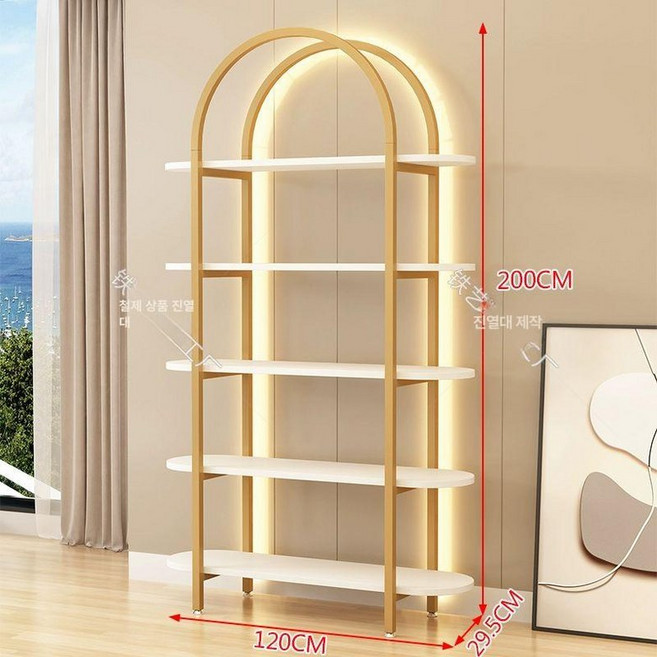 미용실 화장품 진열장 뷰티샵 카페 다용도 전면 진열대 피부샵, 120x29.5x200  골드 화이트, 1단