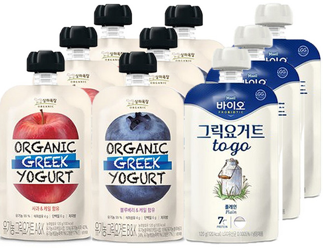 매일 바이오 그릭요거트 상하목장 유기농 짜먹는 요거트 플레인 사과 블루베리 3개씩 /총9