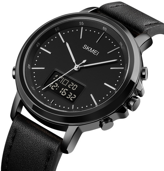 SKMEI 1652 남성 가죽 프리미엄 방수 알람 손목 시계 남자 데일리 패션 시계