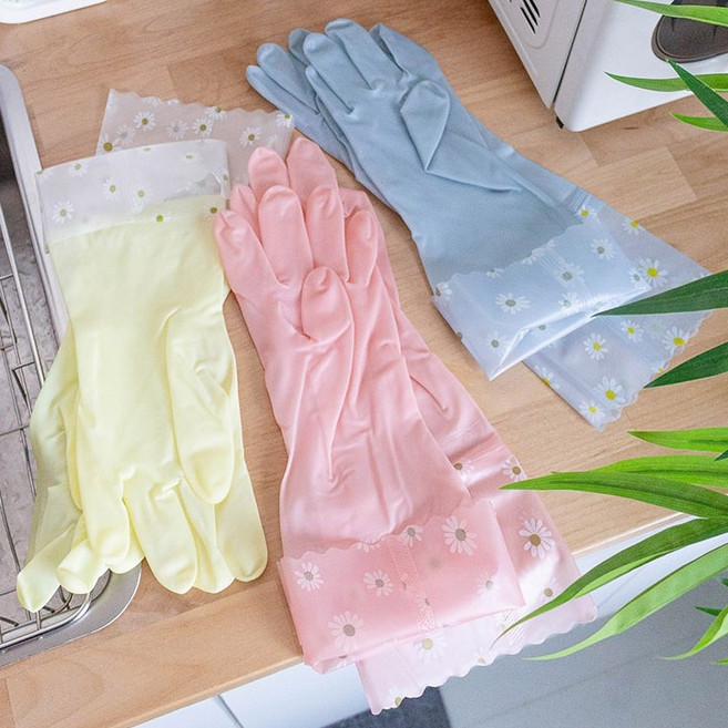 착용감이 좋은 데이지 플라워 고무장갑, 10개, FREE(one size), 블루