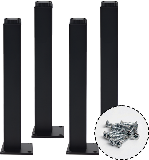 높이 조절 사각 가구 다리 발 알루미늄 테이블 캐비닛 수납장 받침대 + 나사 포함, 4개, 블랙 180mm