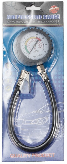 150PSI 雙單位 PSI/BAR 夾式氣嘴 帶管胎壓計 汽車機車輪胎打氣表 胎壓測量器, 1個, 卡裝一套