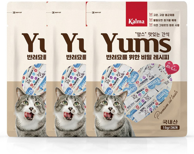 칼마 국내산 고양이 대용량 가성비 짜먹는 간식 얌스 연어 15g x 36개 / 108개