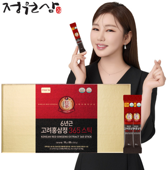 [정원삼] 6년근 고려홍삼정 365스틱 50일분 1박스 홍삼스틱 명절선물 50포 1개, 500g