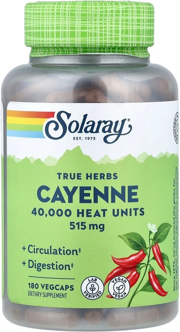 Solaray True Herbs 카이엔 515mg 베지 캡슐 180정, 180 개 - 쿠팡