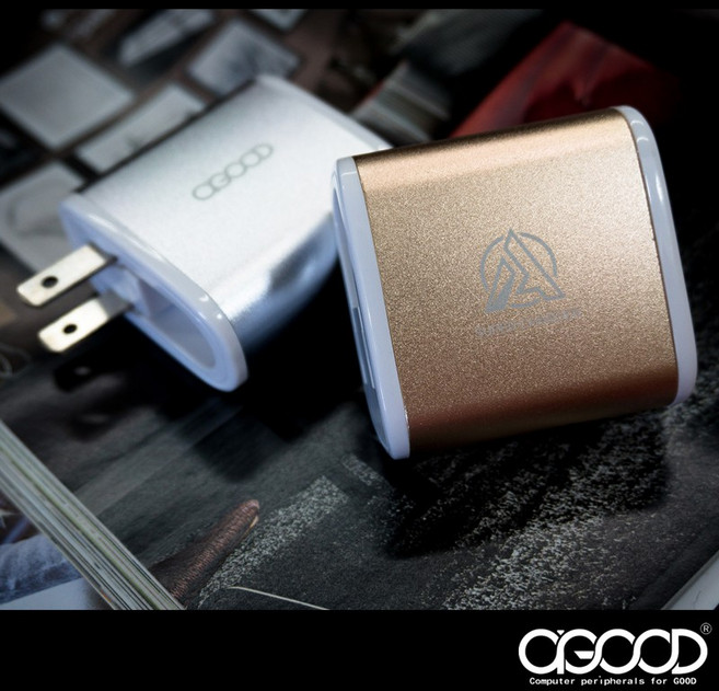 A-GOOD 鋁合金USB 2孔 電源充電器 (5V/3.4A), 1個, 銀, 銀