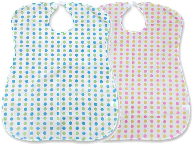 1+1 모완비 환자용 어르신 방수 앞치마 턱받이 도트무늬 [블루+핑크]