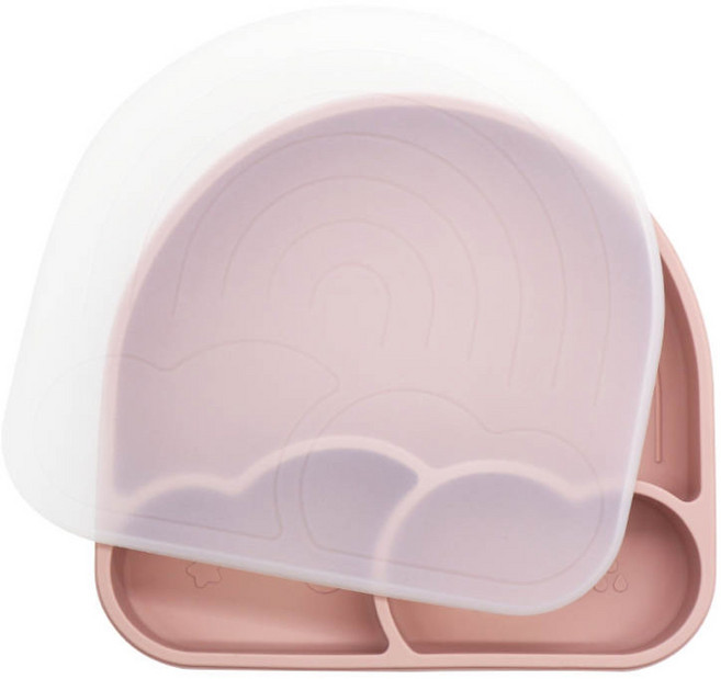 이유식 유아식판 흡착볼 BPA Free 100% 안전 실리콘 공룡/햇님, 1개, 햇님 연핑크 식판