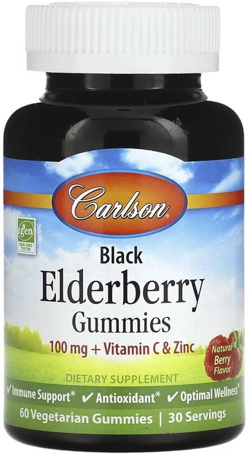 칼슨 블랙 엘더베리 구미 내추럴 베리 Carlson Black Elderberry Gummies Natural Berry 60정, 1개 - 쿠팡