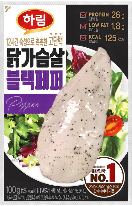 [현대프리마켓] 하림 닭가슴살 블랙페퍼, 100g, 30개