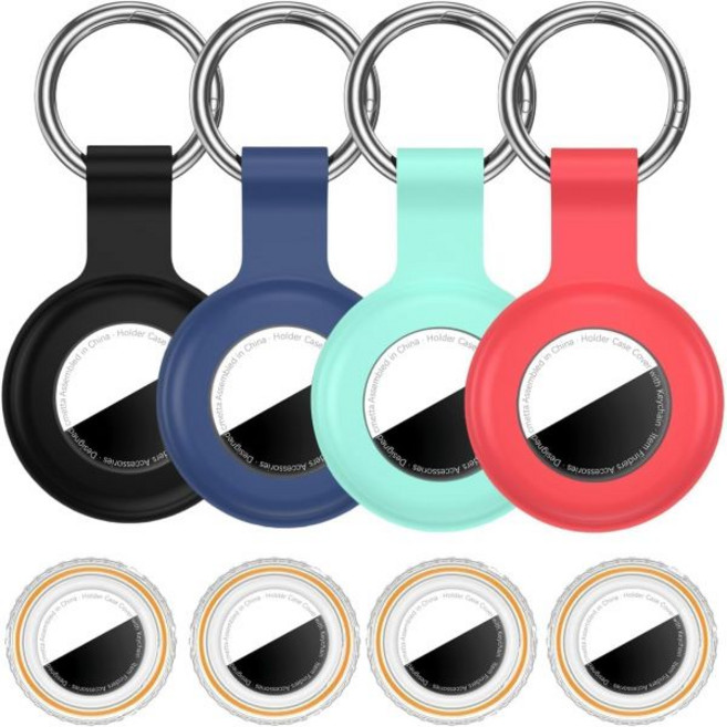 에어태그 2세대 및 1세대 홀더용 4팩 열쇠고리가 있는 에어태그용 방수 케이스충격 방지 GPS 커버 긁힘 Apple 트래커 아이템 태그 찾기 액세서리 블랙블루그린레드, B1-Black/Dark Blue/Mint Green/