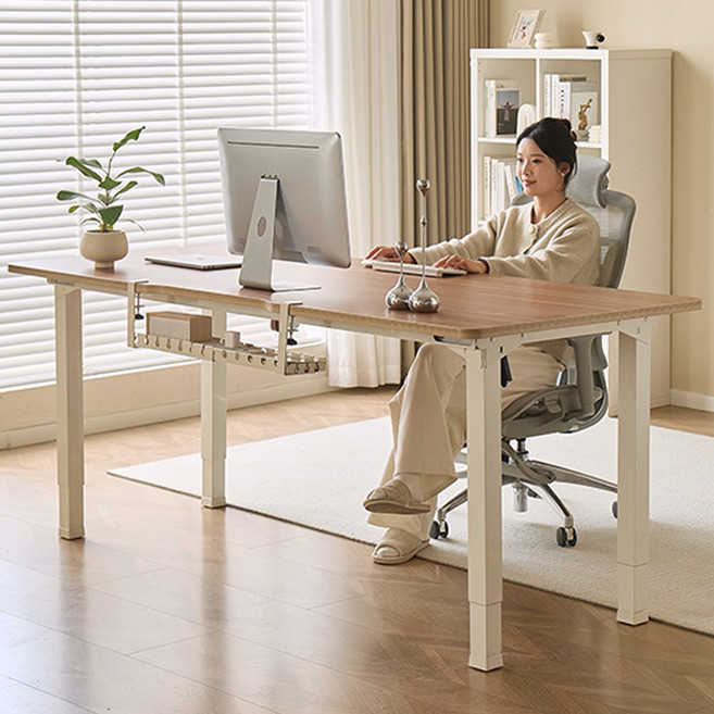 아우스 원목 FJ07 폭800 쿼드형 듀얼모터 모션데스크 스탠딩데스크 전동 모션책상 1200 1400 1600 1800 2000, 월넛 상판 + 화이트 프레임