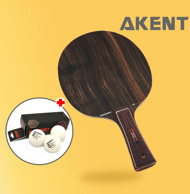 이켄트 아우라 아이언 강철숲 흑단 7 선수용 탁구채 라켓 (FL그립) + 이켄트 탁구공 3개, 1개