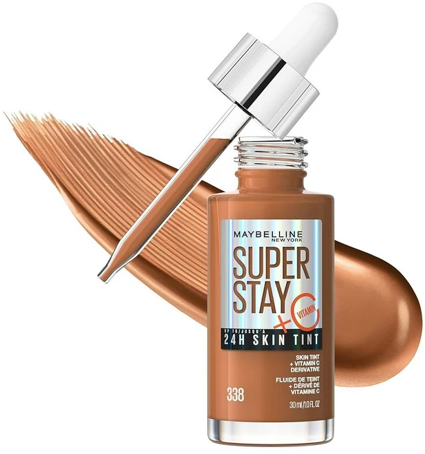 Maybelline 슈퍼 스테이 최대 24시간 스킨 틴트 래디언트 라이트-미디엄 커버리지 파운데이션 비타민 C 함유 메이크업 374 1개입, 338 - 쿠팡