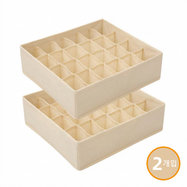 융풍 속옷 정리함 | 양말 속옷 수납함 접이식 세탁가능 서랍정리함, 2개, 아이보리 24칸