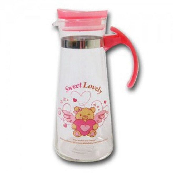 슬림 곰돌이 유리물병 1.4L 냉장고물병 가정 식당물통, 파랑