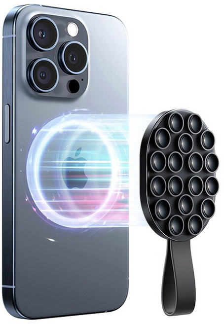 엠피맨 X 조이룸 NEW 흡착 실리콘 휴대폰 맥세이프 거치대 고리형, 1개, 블랙