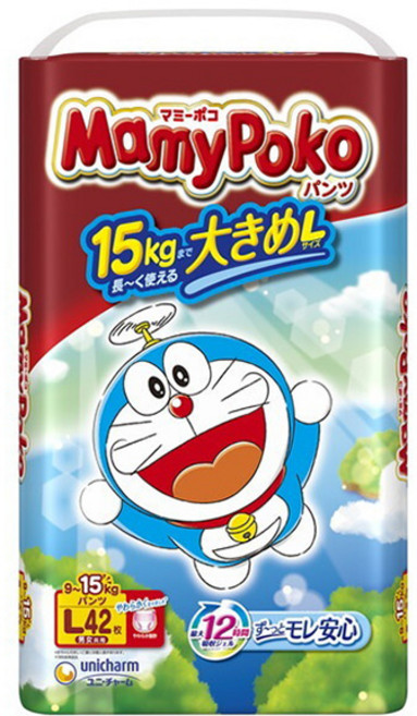 Unicharm MamyPoko 褲型 哆啦A夢 9-15kg 褲型, 42張, 大號(L)